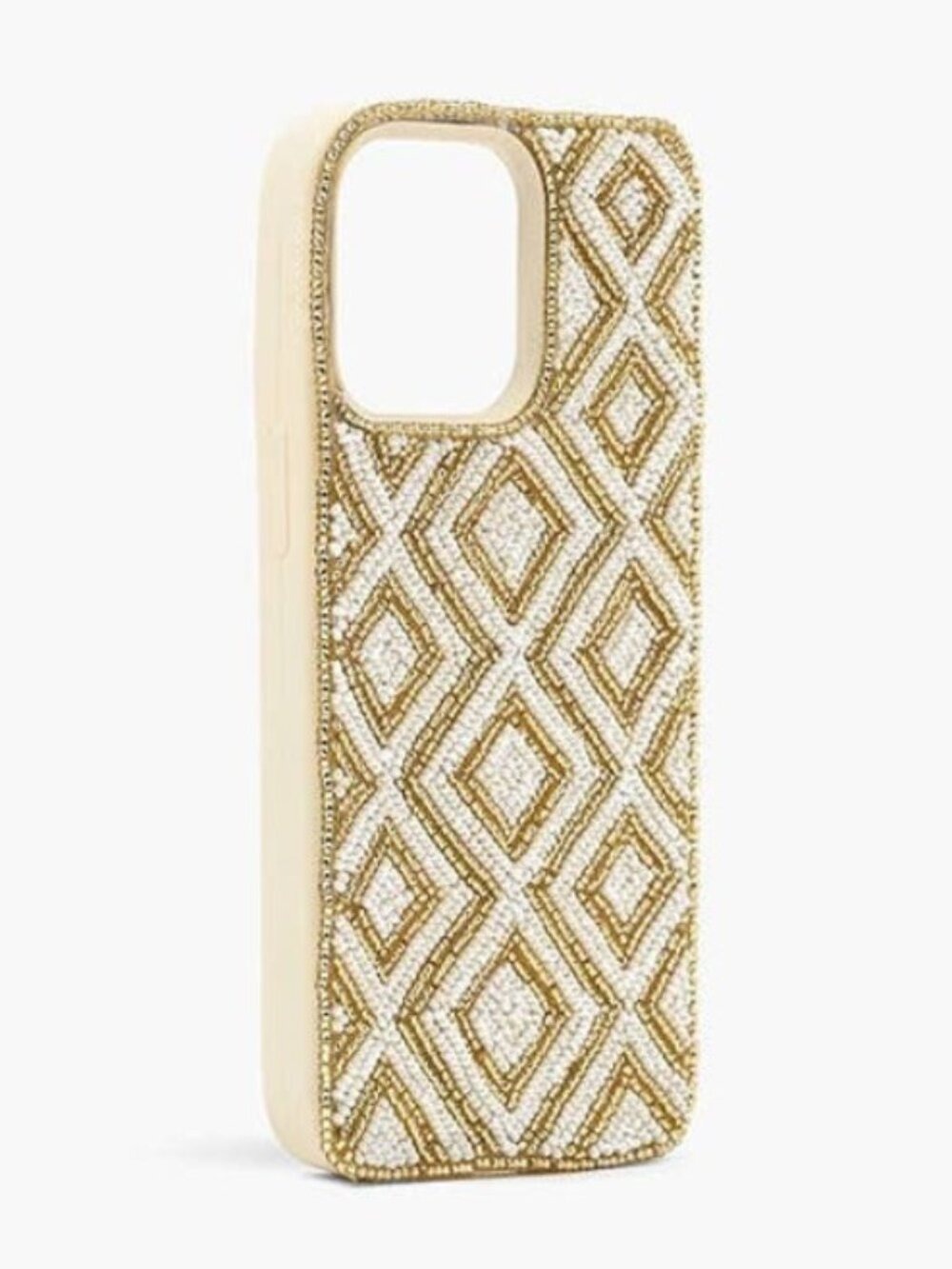 America & Beyond Pearl White and Gold Beaded Iphone 14Pro Case
